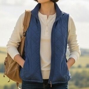 Bit & Bridle Womens Blue Quilted Zip Up Vest Cinched Waist XS New Western Ranch